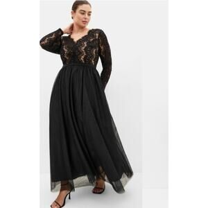 #20 MSRP $279 NWT CITY CHIC RARE BEAUTY BLACK LACE & TULLE MAXI GOWN ♡SIZE 18M♡